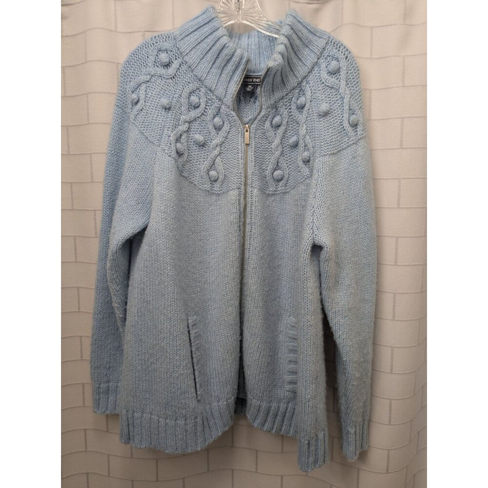 Lands’ End Zip Front Cardigan  XL 16W-18W Wool Alpaca Blend Light Blue